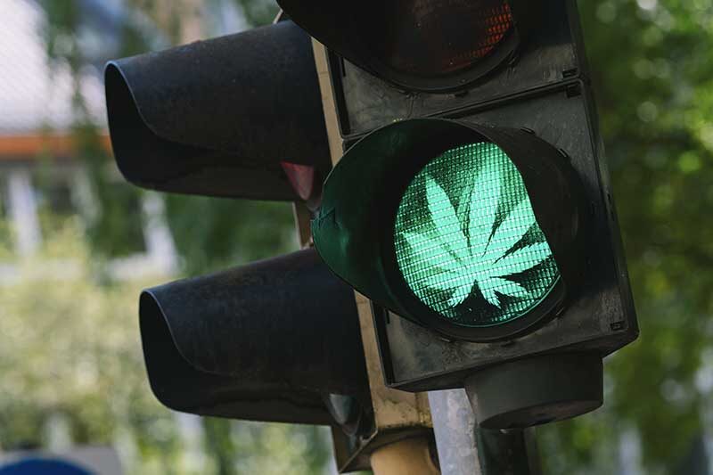 | Terrapin Care Station traffic light with Marijuana or cannabis sign - use cannabis safely concept